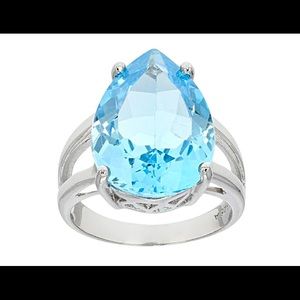Swiss Blue Topaz Rhodium Over Sterling Silver Ring